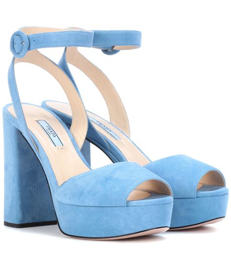 prada scalloped suede sandals blue|Prada platform sandals.